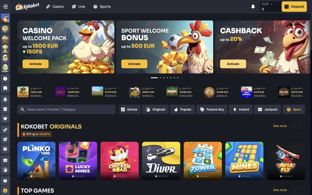 kokobet online casino Netherands main screen